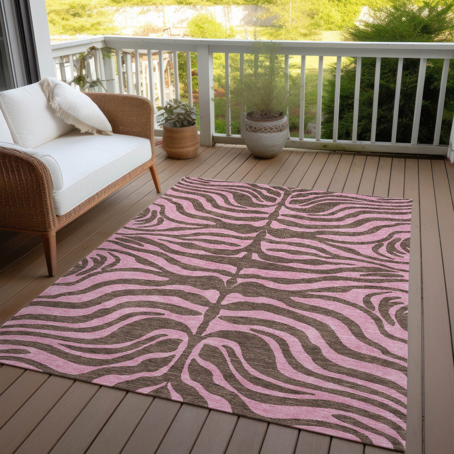 8' X 10' Brown And Pink Animal Print Washable Indoor Outdoor Area Rug-6