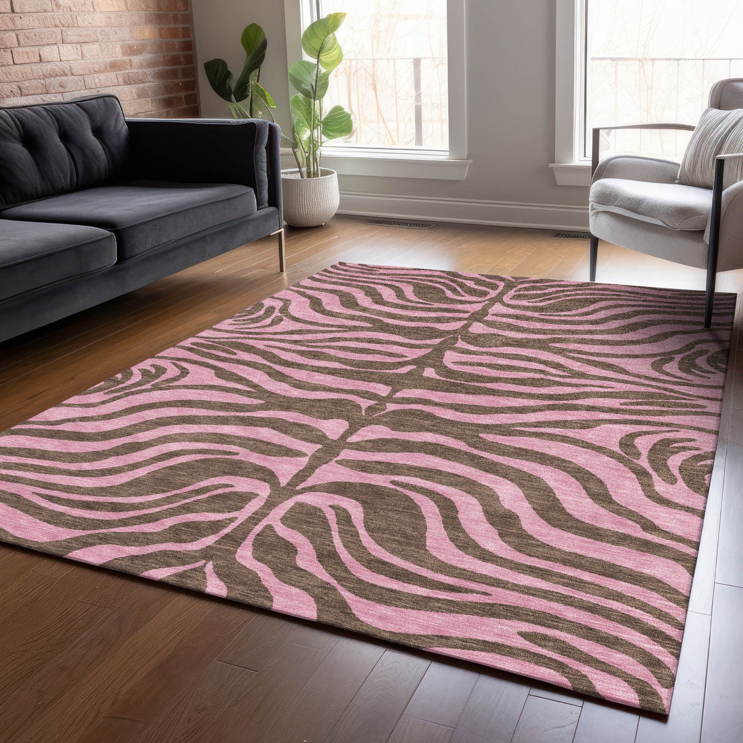 8' X 10' Brown And Pink Animal Print Washable Indoor Outdoor Area Rug-7
