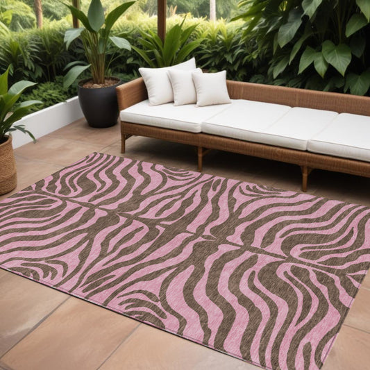 8' X 10' Brown And Pink Animal Print Washable Indoor Outdoor Area Rug-0